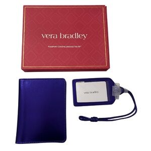 NIB Vera Bradley Genuine Full Grain Sheepskin Leather Passport & Luggage Tag Set